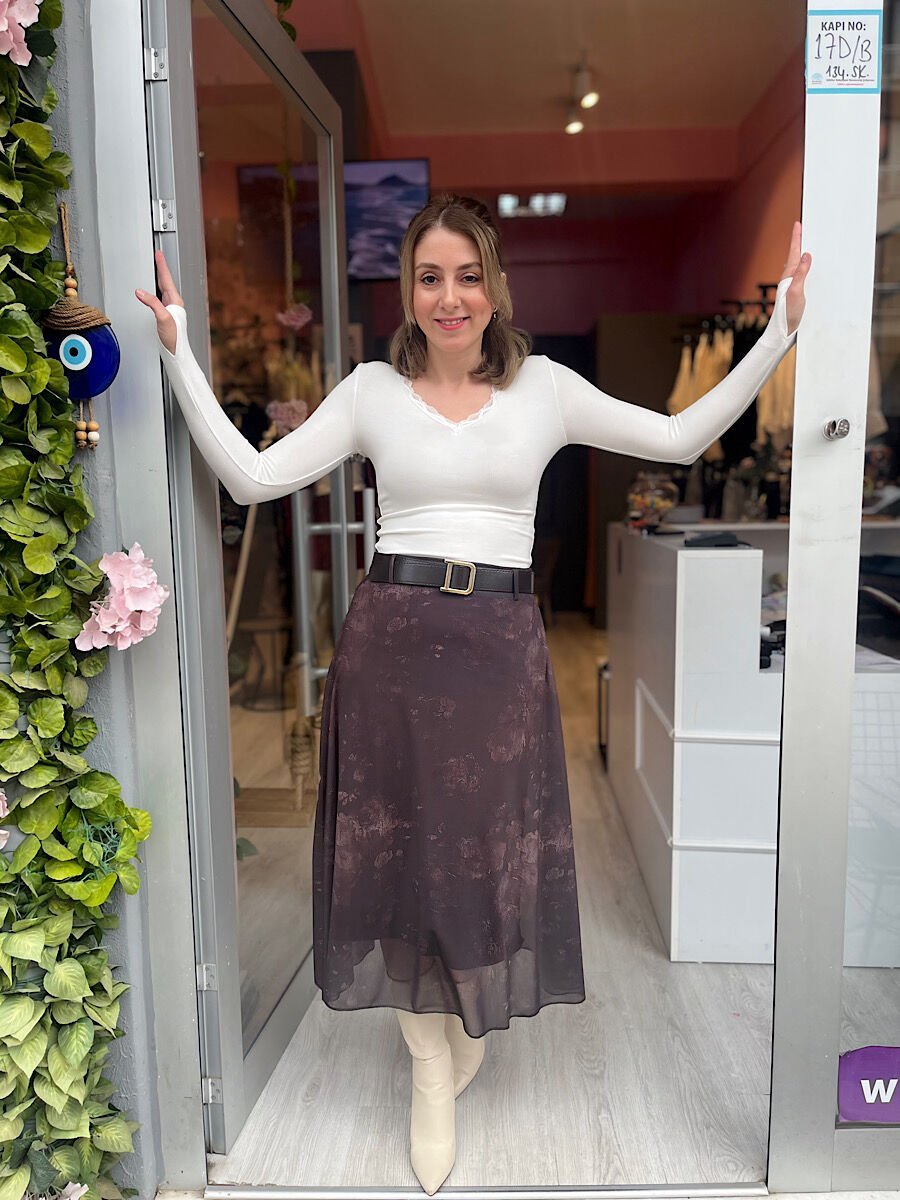 Kemerli Tül Etek -Kahve