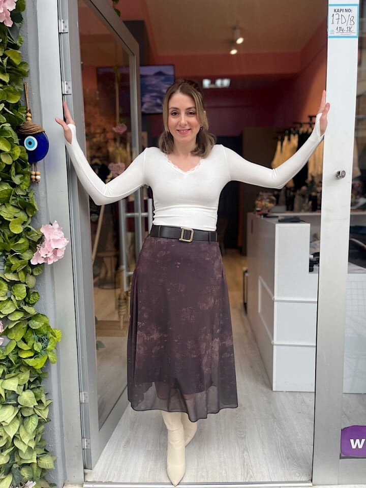 Kemerli Tül Etek -Kahve