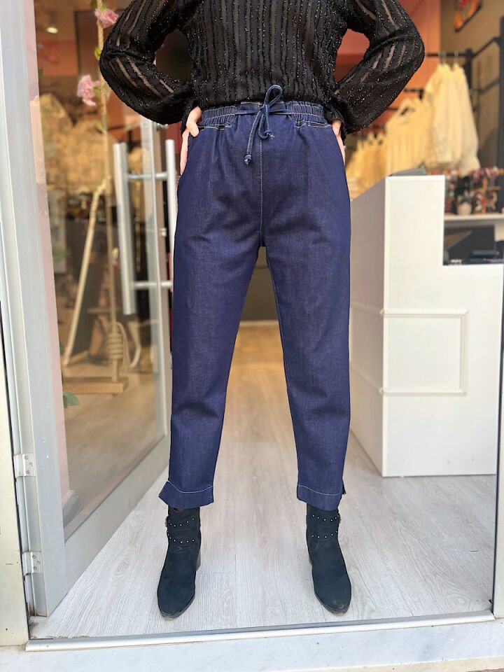 Beli Lastikli Jean Pantolon -Lacivert