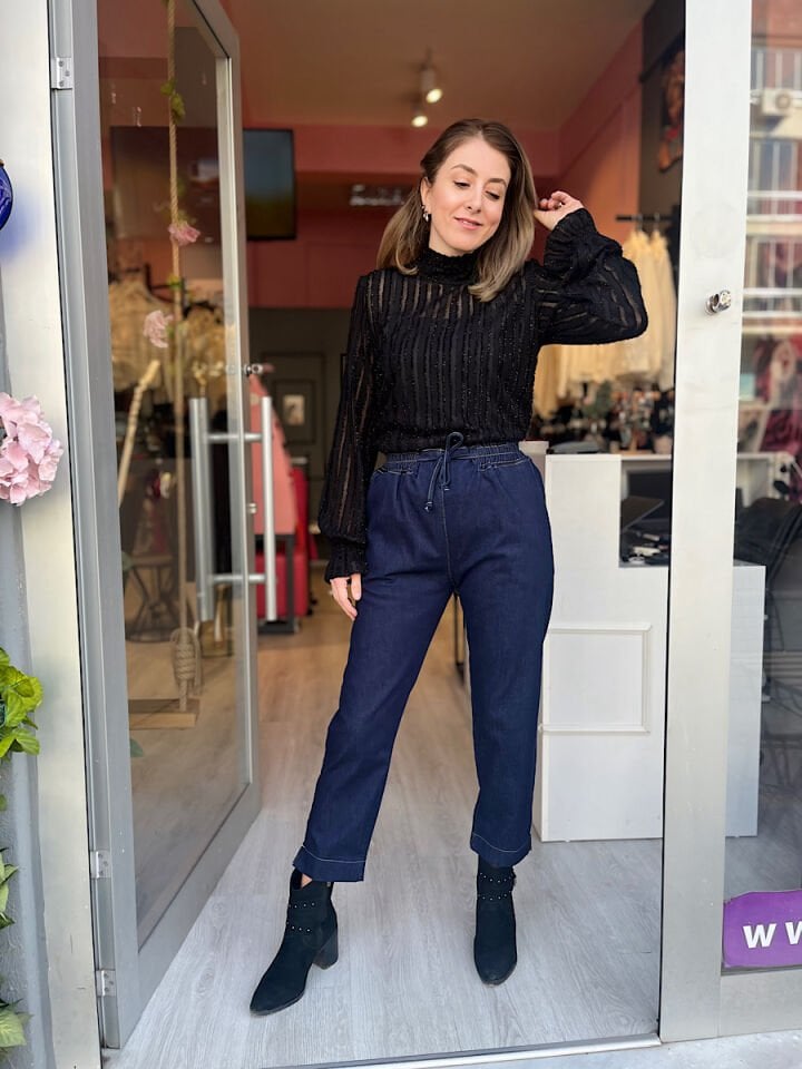 Beli Lastikli Jean Pantolon -Lacivert