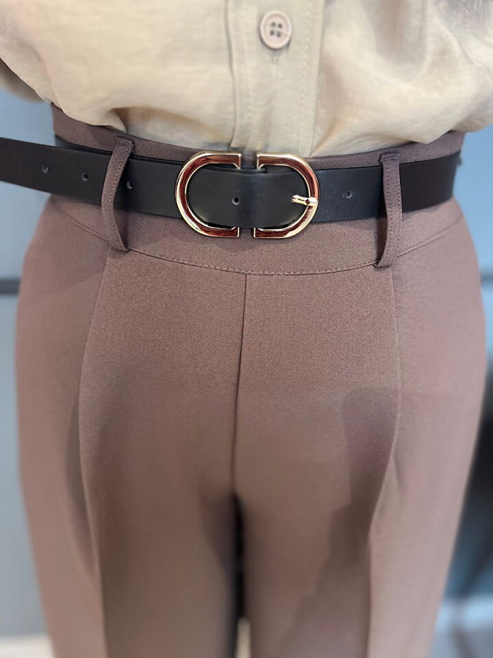 Kemerli Palazzo Pantolon-Kahve