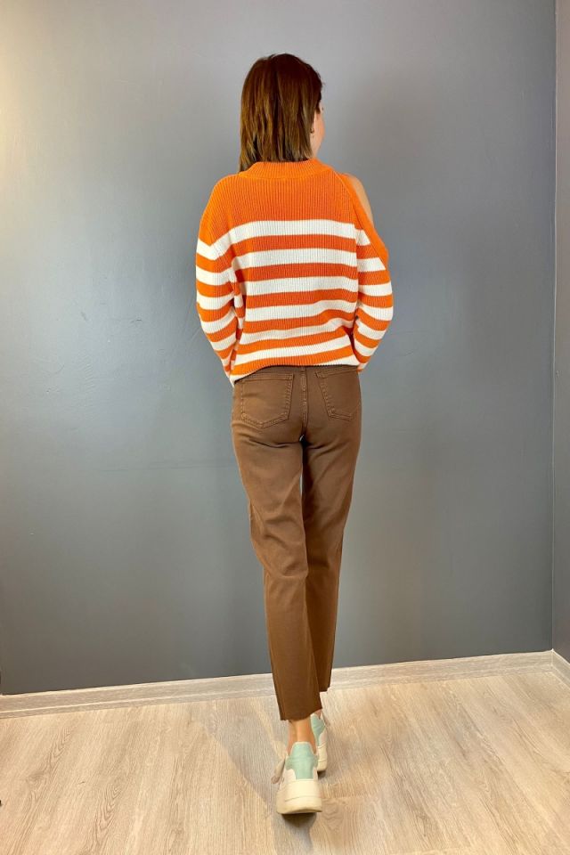 Kol Dekolteli Çizgili Triko