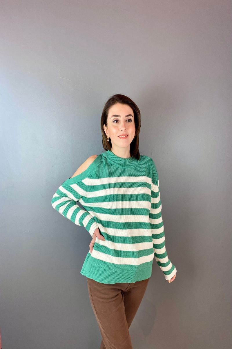 Kol Dekolteli Çizgili Triko