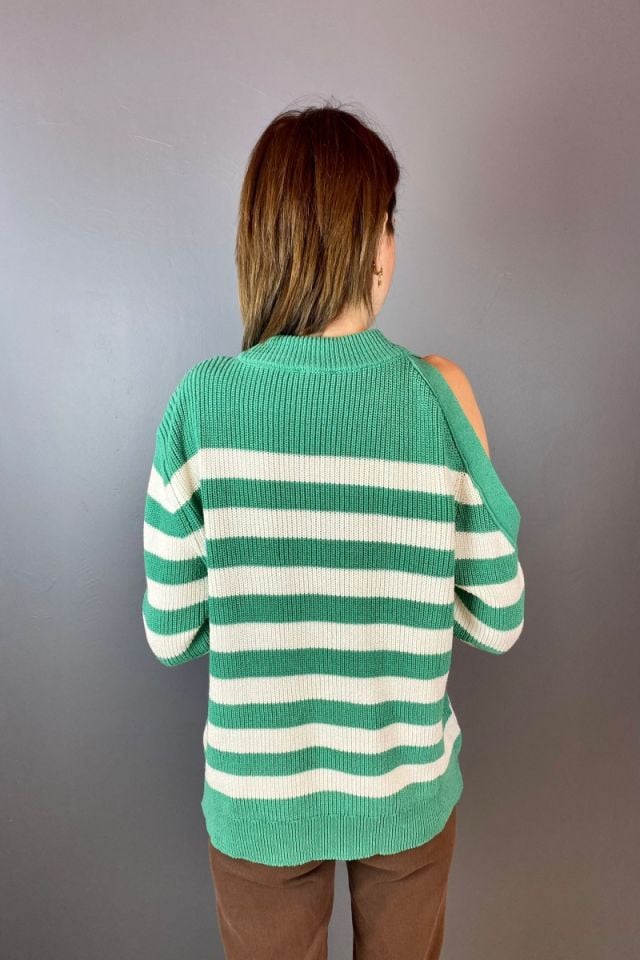 Kol Dekolteli Çizgili Triko