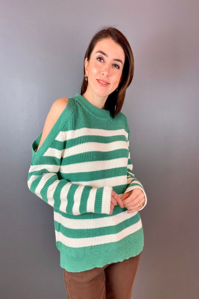 Kol Dekolteli Çizgili Triko