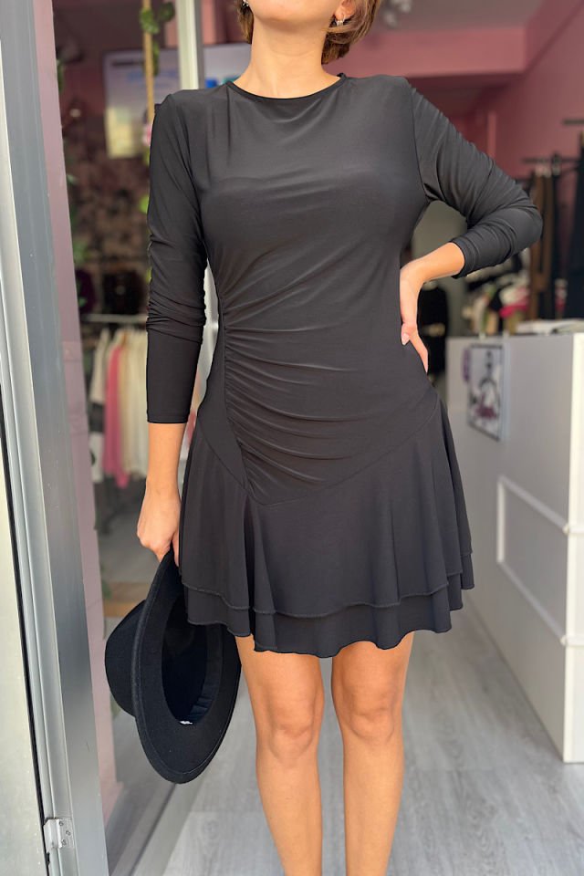 Sandy Volanlı Mini Elbise-Siyah