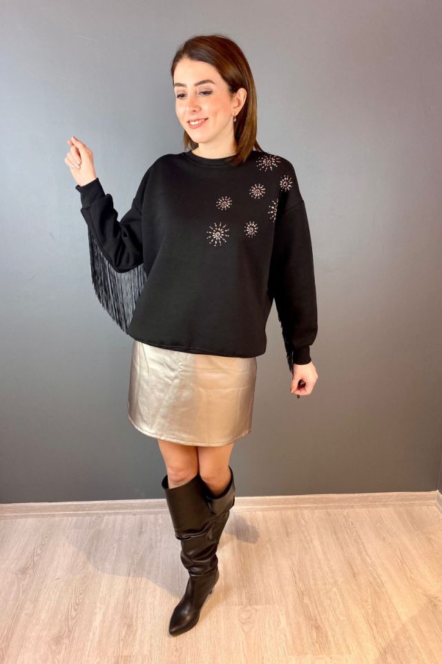Kol ve Sırt Püsküllü Sweatshirt