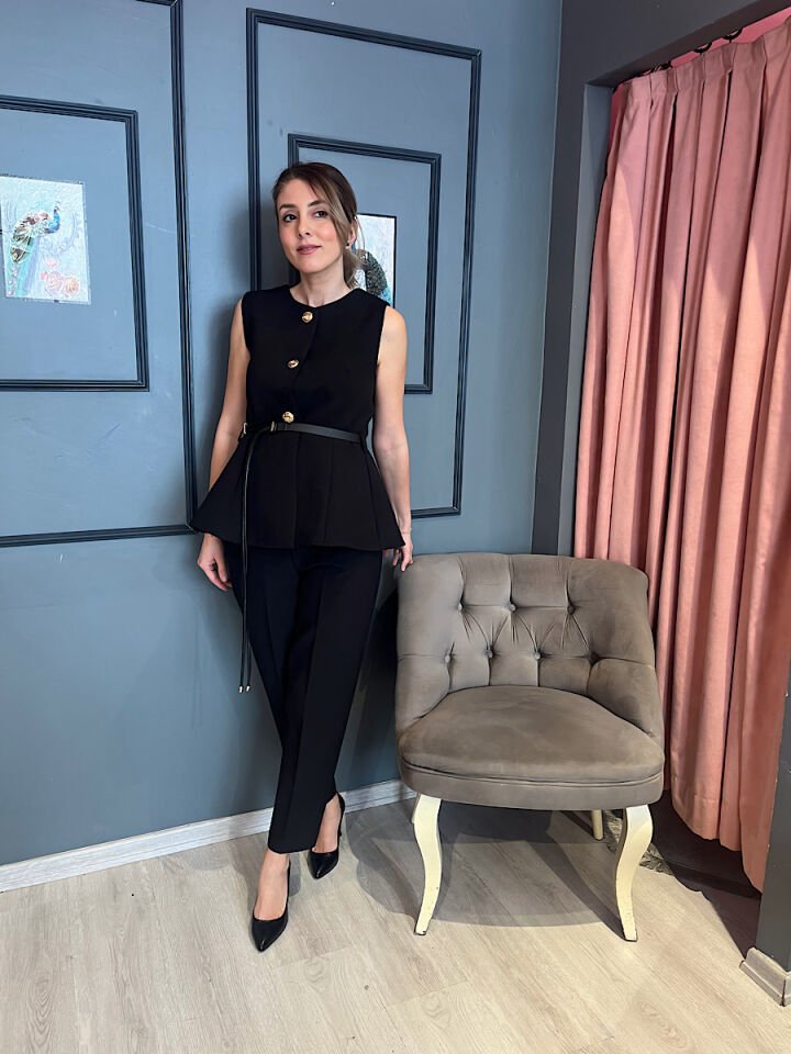 Kemerli Yelek-Siyah