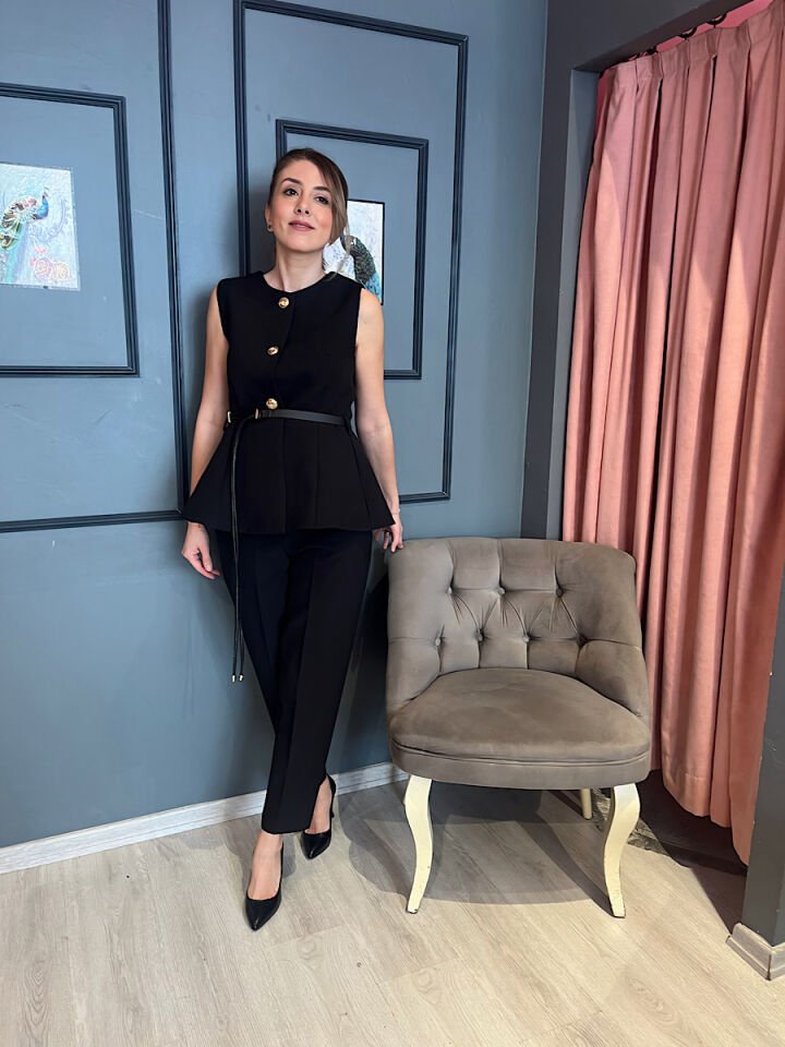 Kemerli Yelek-Siyah