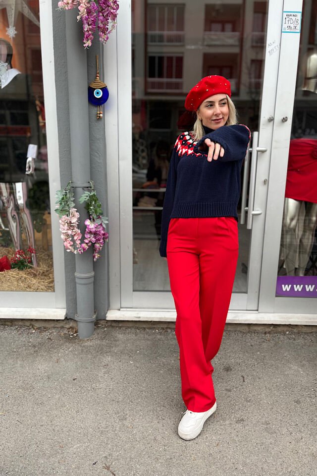 Baklava Desen Balıkçı Kazak-Lacivert