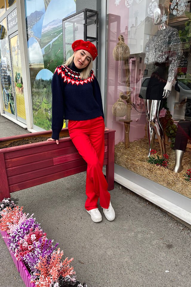 Baklava Desen Balıkçı Kazak-Lacivert