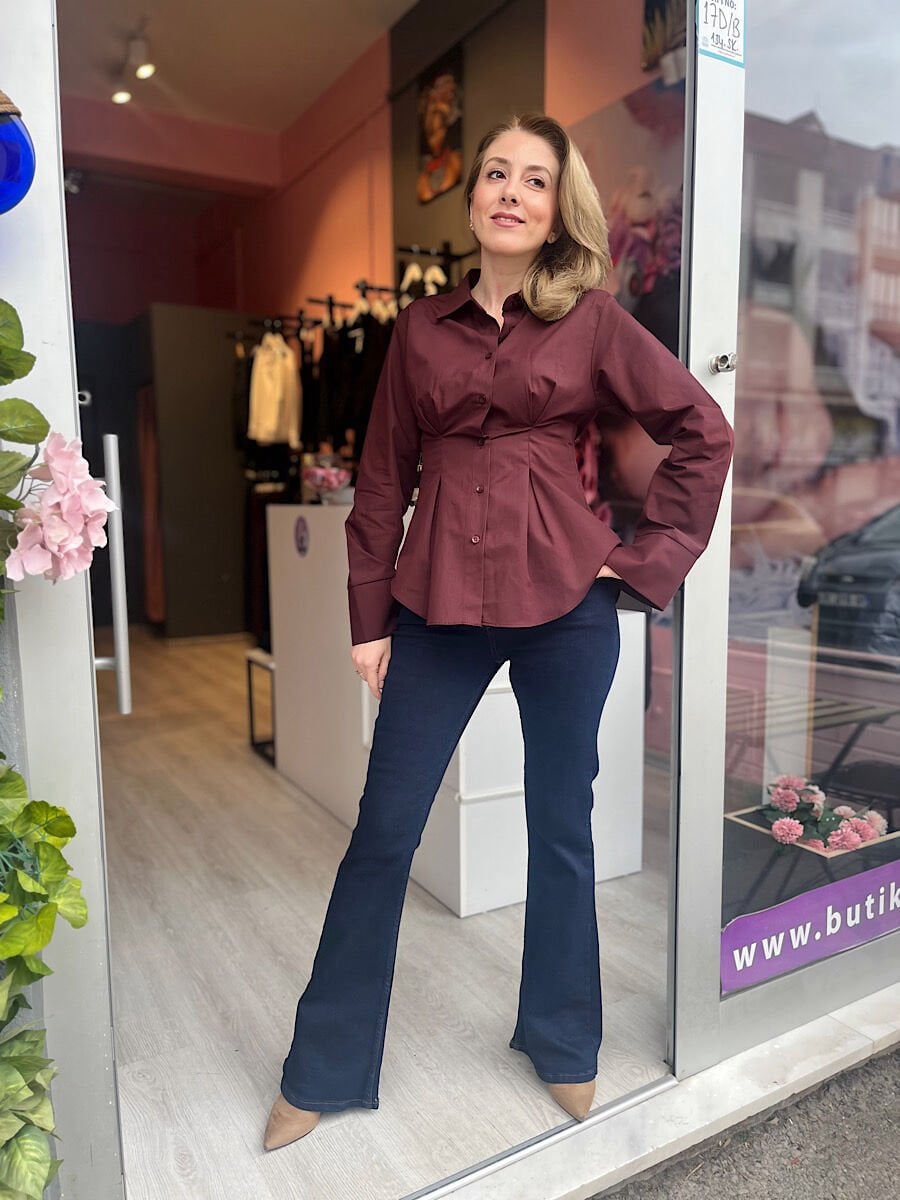 Belden Oturtmalı Gömlek-Bordo