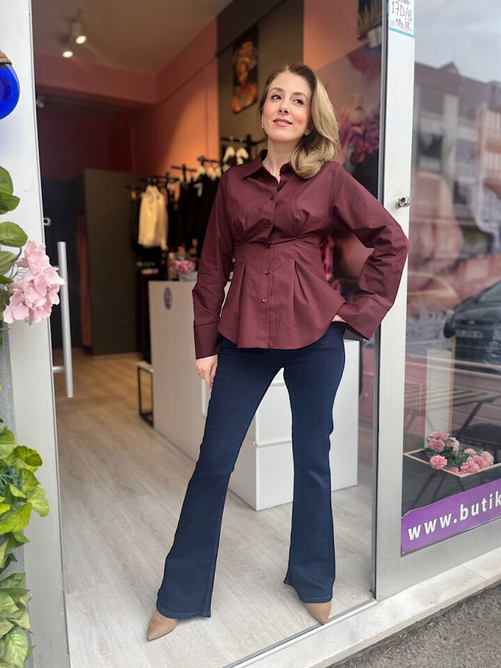 Belden Oturtmalı Gömlek-Bordo