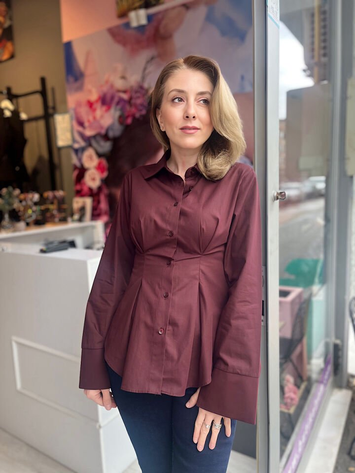 Belden Oturtmalı Gömlek-Bordo