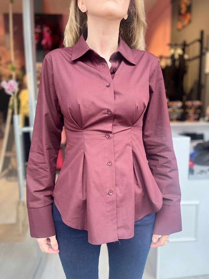 Belden Oturtmalı Gömlek-Bordo