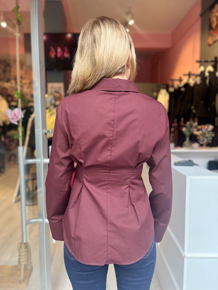 Belden Oturtmalı Gömlek-Bordo