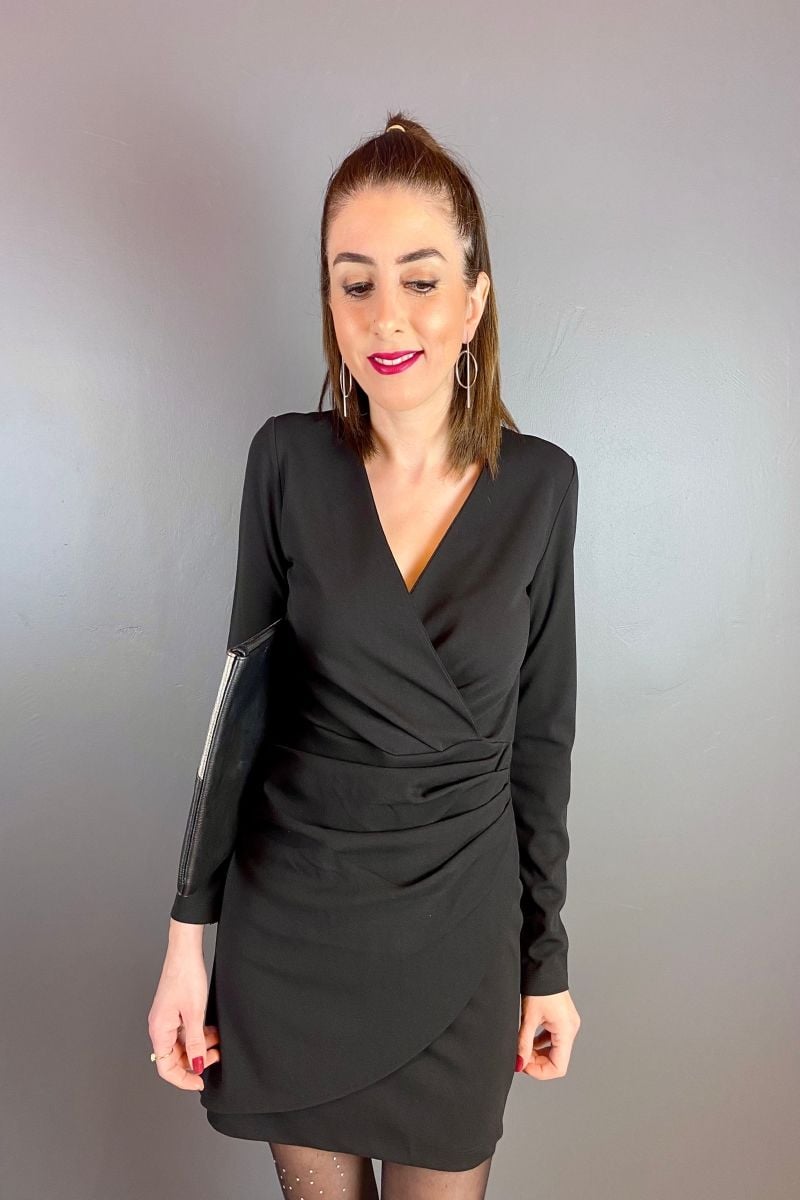 Kruvaze Yaka Drape Detaylı Elbise