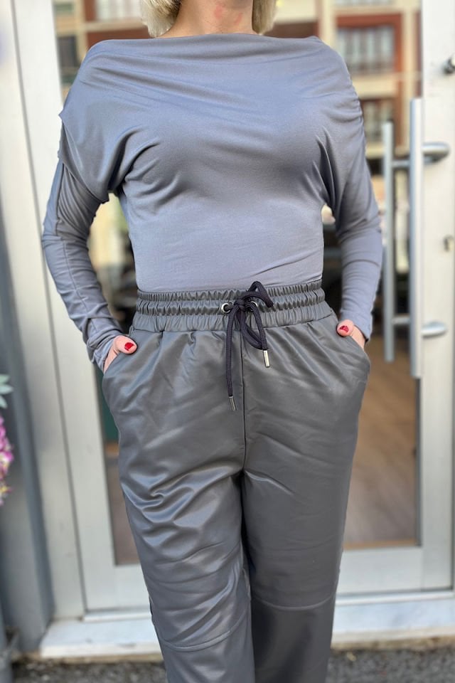 Düşük Omuz Bluz-Gri