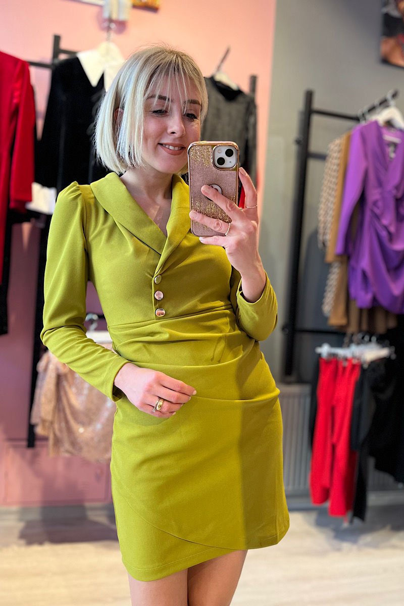 Ceket Yaka Krep Kumaş Elbise