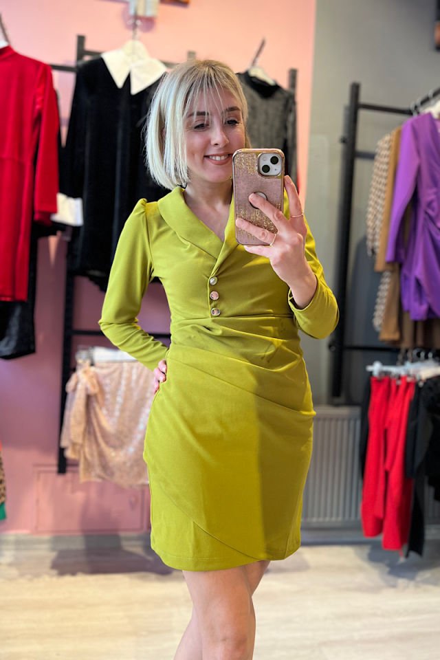 Ceket Yaka Krep Kumaş Elbise