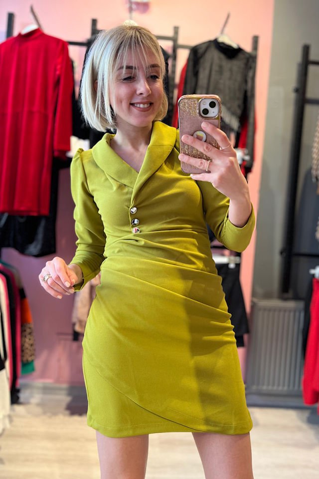 Ceket Yaka Krep Kumaş Elbise