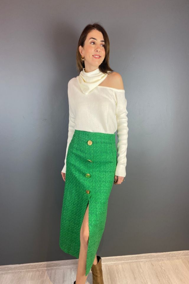 Düğme Detaylı Tüvit Etek