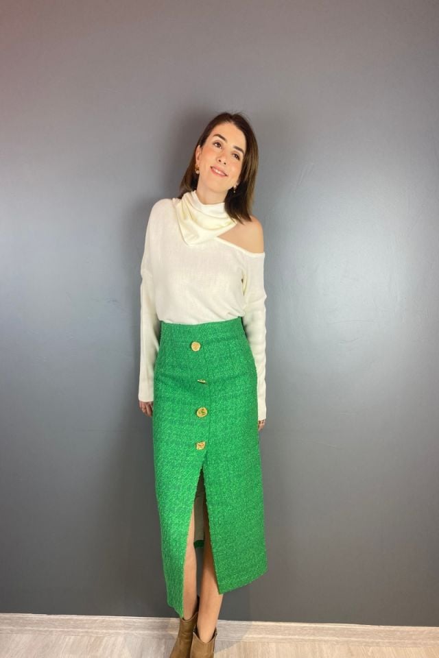 Düğme Detaylı Tüvit Etek