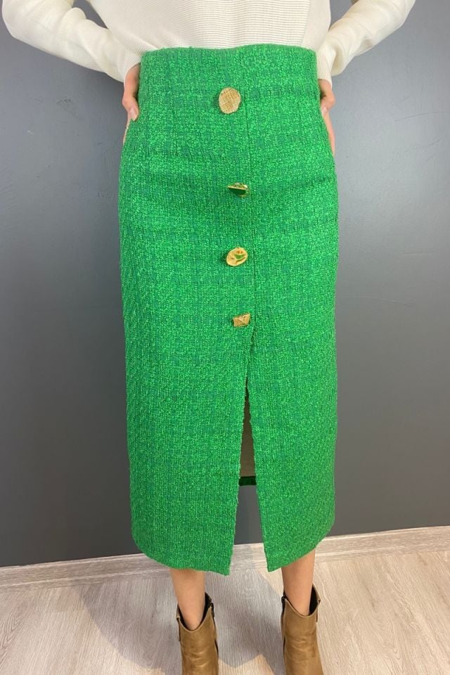 Düğme Detaylı Tüvit Etek