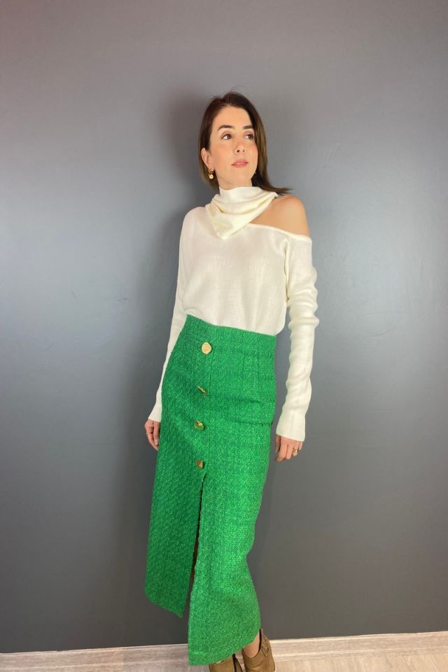 Düğme Detaylı Tüvit Etek