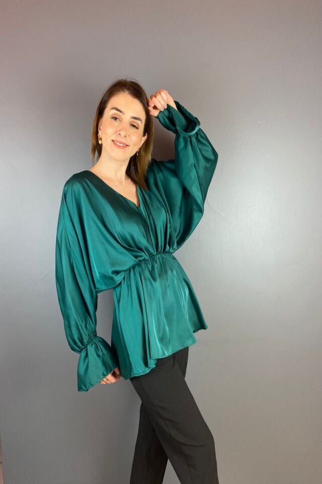 V Yaka Yarasa Kol Saten Bluz