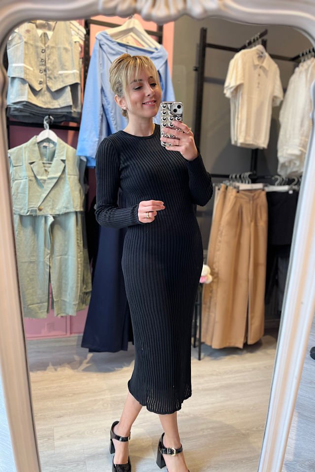 Astarlı File Elbise -Siyah