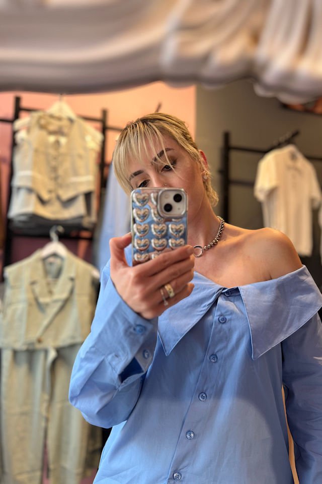 Asimetrik Kesim Gömlek -Bebe Mavi