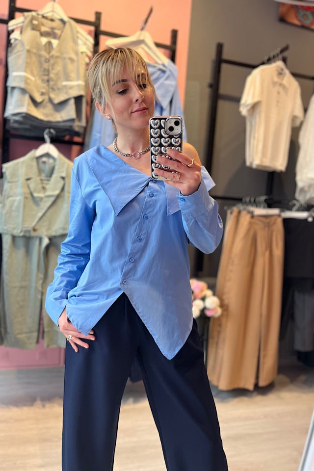 Asimetrik Kesim Gömlek -Bebe Mavi