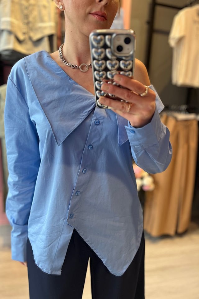 Asimetrik Kesim Gömlek -Bebe Mavi