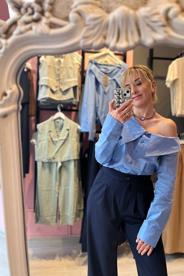 Asimetrik Kesim Gömlek -Bebe Mavi