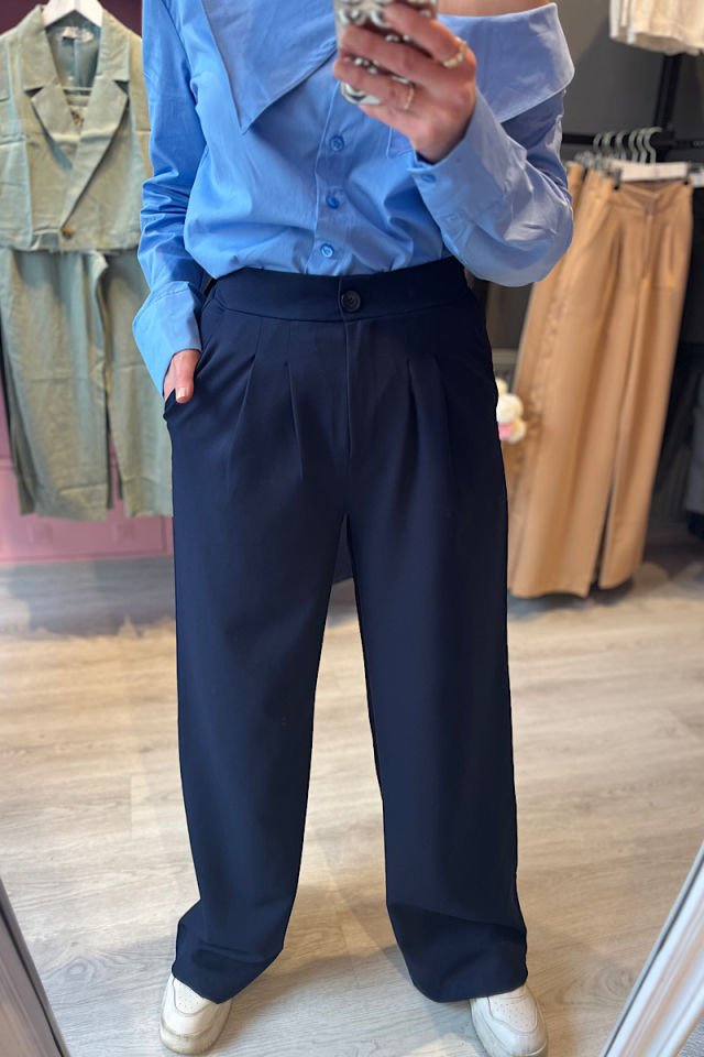 Beli Lastikli Palazzo Pantolon-Lacivert