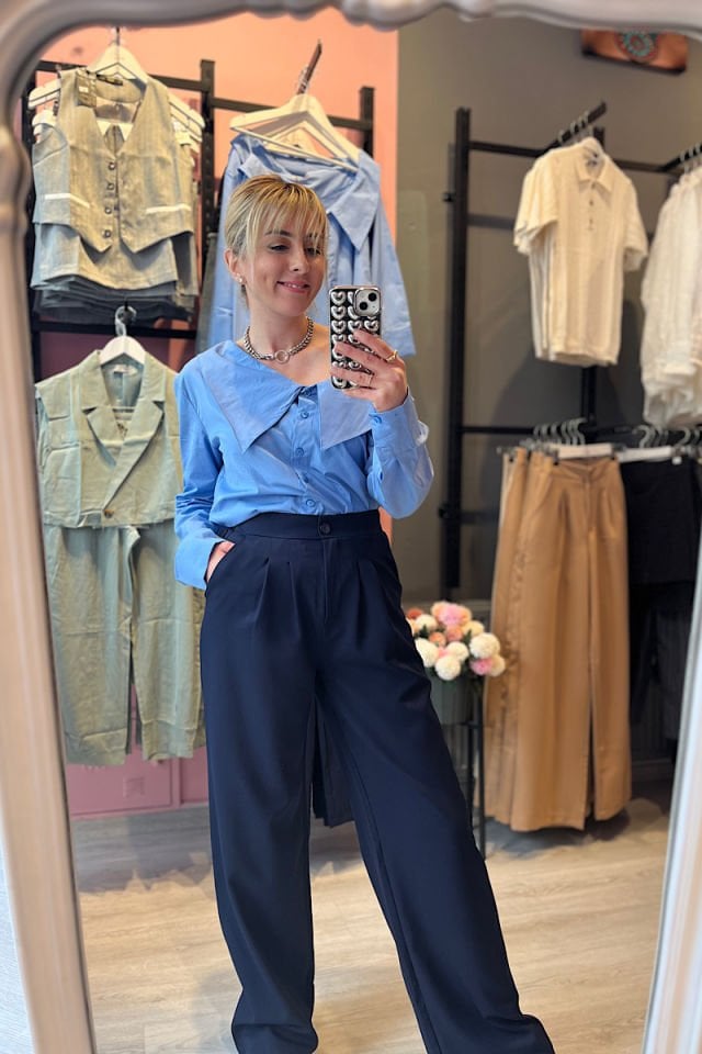 Beli Lastikli Palazzo Pantolon-Lacivert