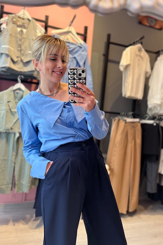 Beli Lastikli Palazzo Pantolon-Lacivert