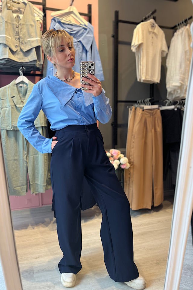 Beli Lastikli Palazzo Pantolon-Lacivert