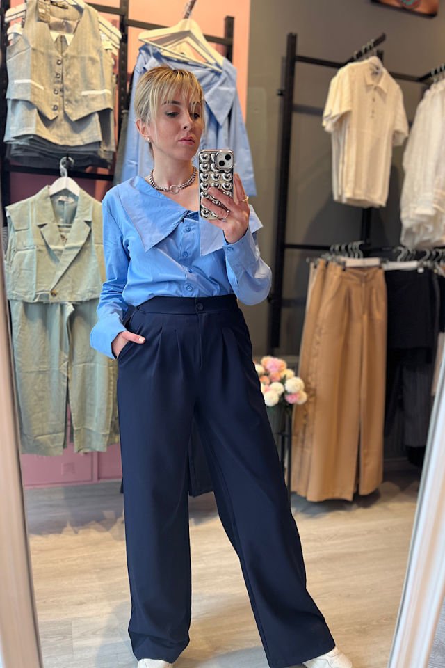 Beli Lastikli Palazzo Pantolon-Lacivert