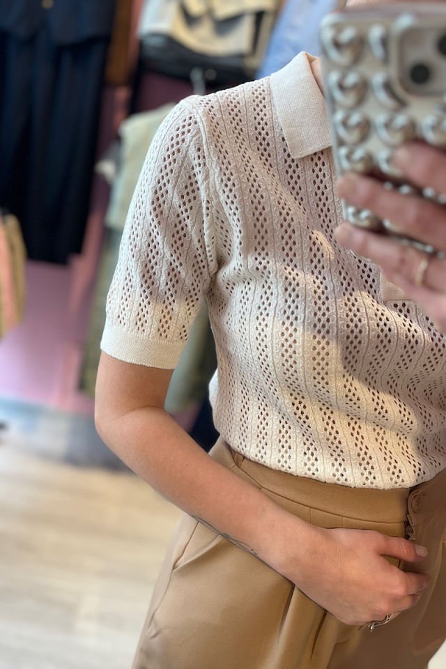 Polo Yaka Ajurlu Triko-Krem