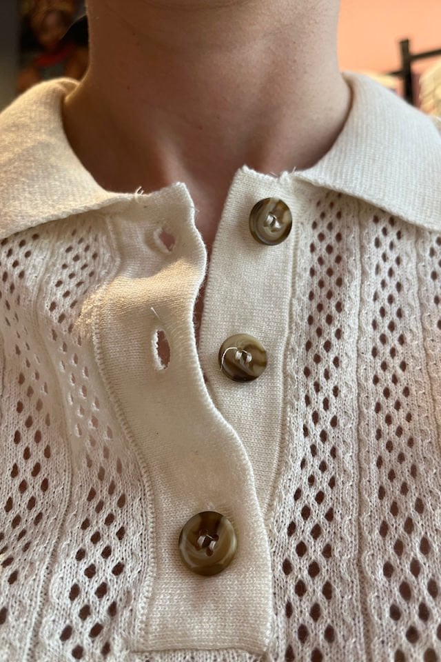 Polo Yaka Ajurlu Triko-Krem