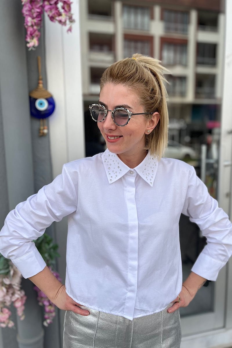 Yakası Troklu Crop Gömlek