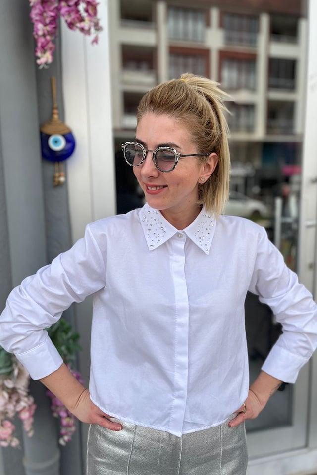 Yakası Troklu Crop Gömlek