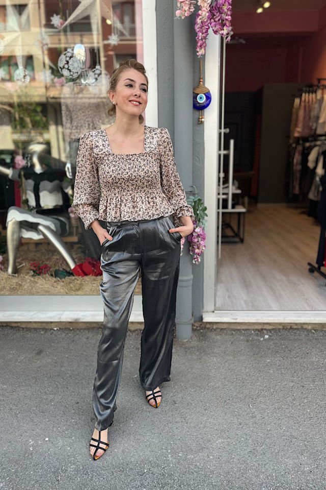 Saten Pantolon-Füme