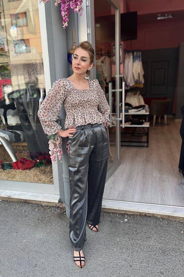 Saten Pantolon-Füme