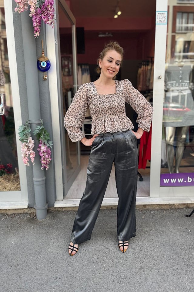 Saten Pantolon-Füme