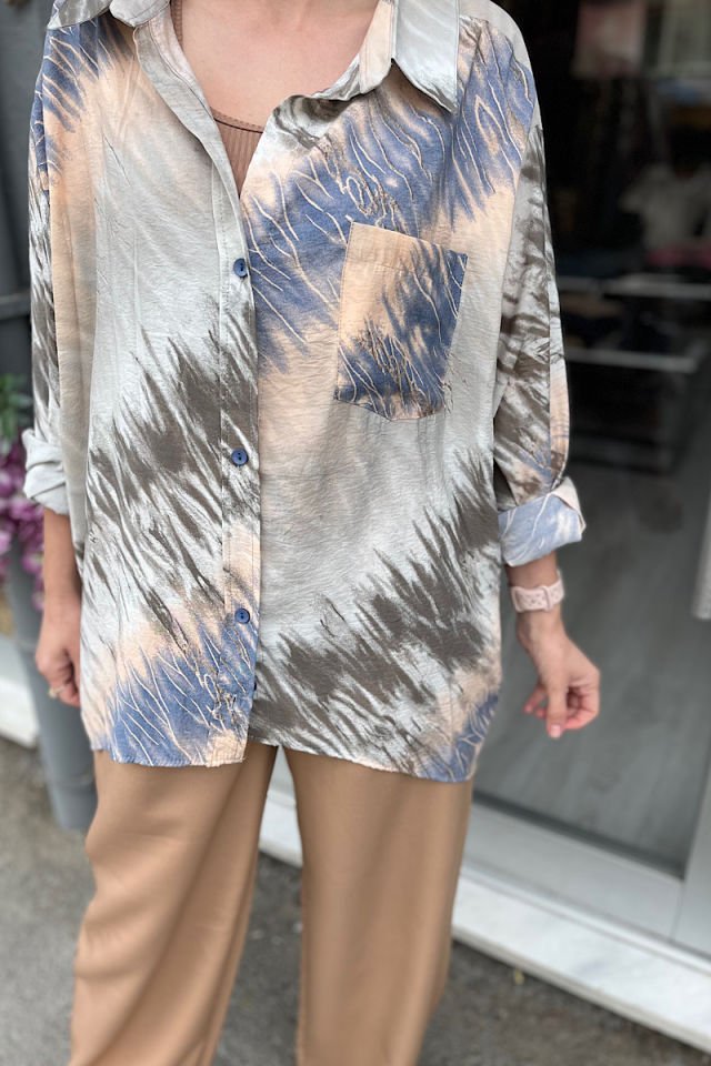 Desenli Salaş Gömlek-Krem Kahve