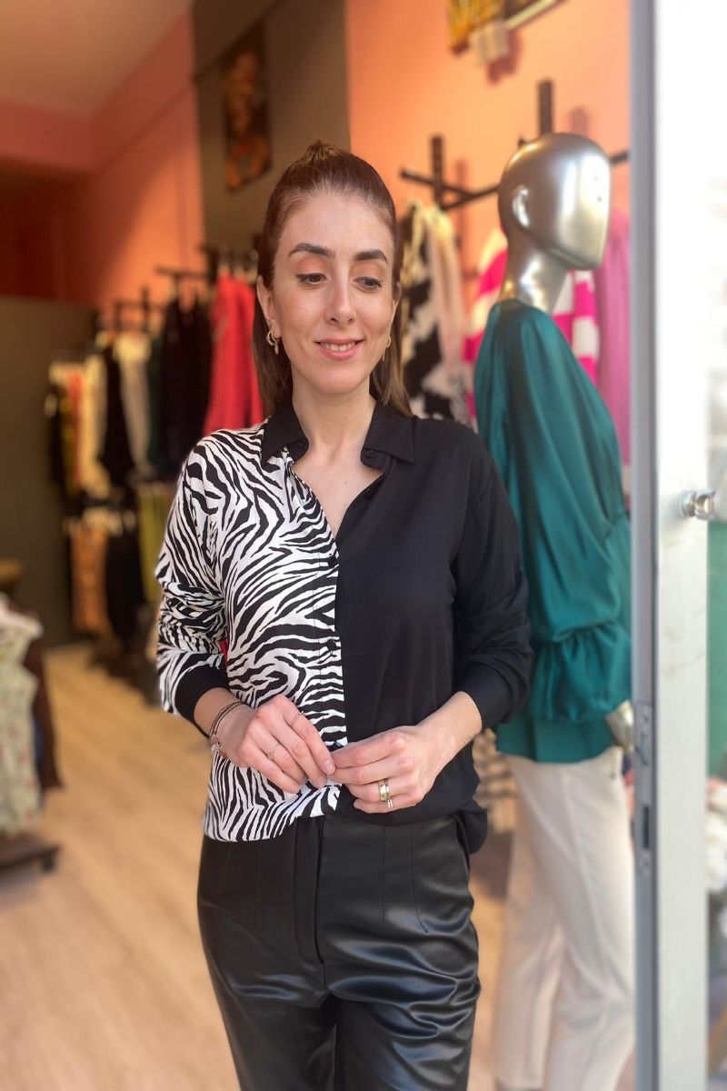Zebra Desen Gömlek Siyah