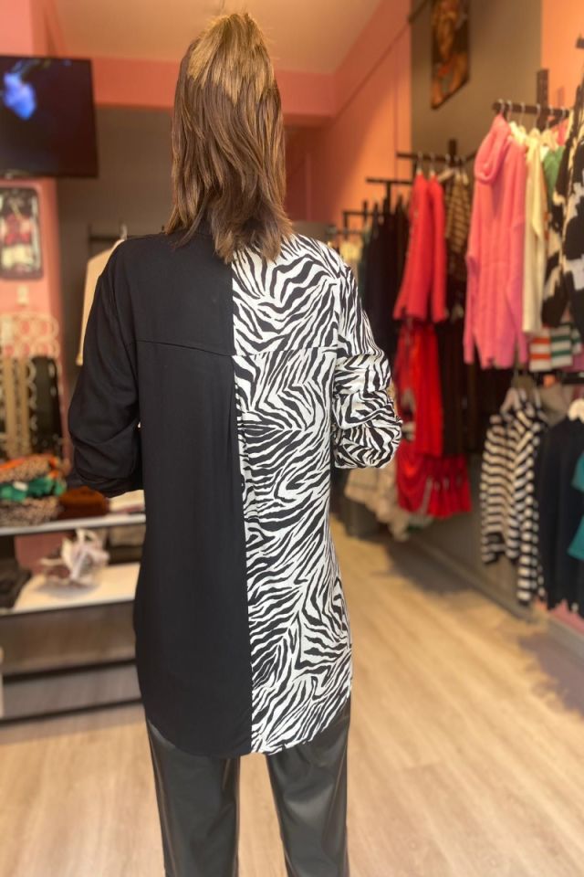 Zebra Desen Gömlek Siyah